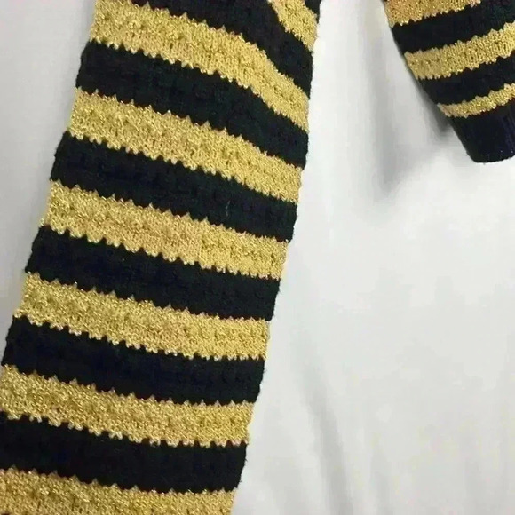 Woman Sweater Black & Gold Horizontal Stripe Long Sleeve Crew Neck Pullover 14 - Picture 3 of 9